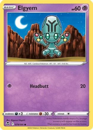 'Pokemon - 'Elgyem 079/195  - Reverse Holofoil SWSH12 Silver Tempest - Common