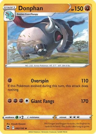 'Pokemon - 'Donphan 092/195  - Reverse Holofoil SWSH12 Silver Tempest - Uncommon