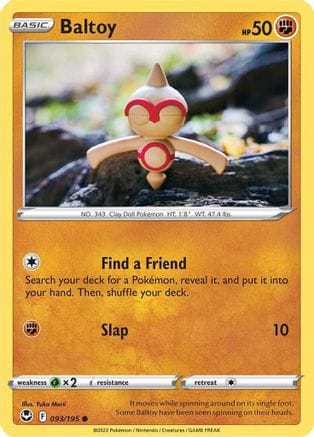 'Pokemon - 'Baltoy 093/195  - Reverse Holofoil SWSH12 Silver Tempest - Common