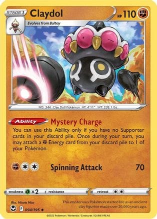 'Pokemon - 'Claydol 094/195  - Reverse Holofoil SWSH12 Silver Tempest - Uncommon