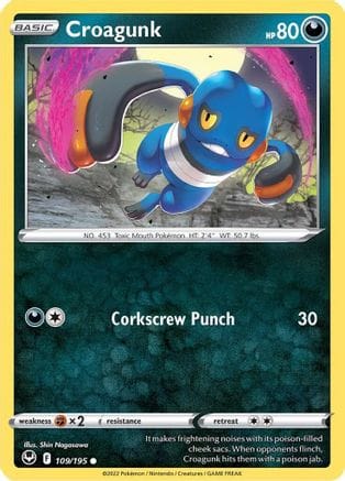 'Pokemon - 'Croagunk 109/195  - Reverse Holofoil SWSH12 Silver Tempest - Common