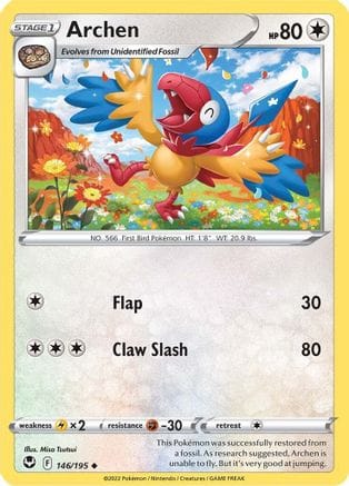 'Pokemon - 'Archen 146/195  - Reverse Holofoil SWSH12 Silver Tempest - Uncommon