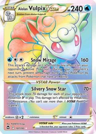 'Pokemon - 'Alolan Vulpix VSTAR (Secret) 197/195  - Holofoil SWSH12 Silver Tempest - Secret Rare