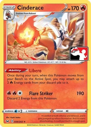 'Pokemon - 'Cinderace 034  Prize Pack Series Cards - Rare