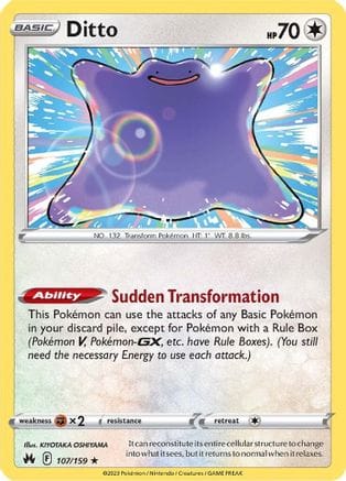 'Pokemon - 'Ditto 107/159  - Reverse Holofoil Crown Zenith - Holo Rare
