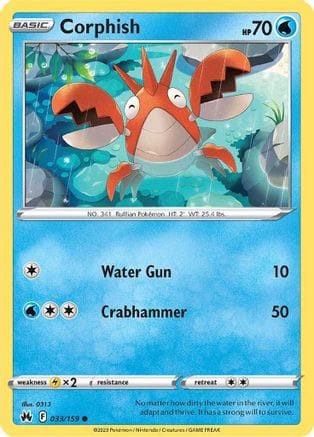 'Pokemon - 'Corphish 033/159  - Reverse Holofoil Crown Zenith - Common