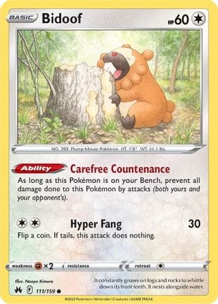 'Pokemon - 'Bidoof 111/159  Crown Zenith - Common