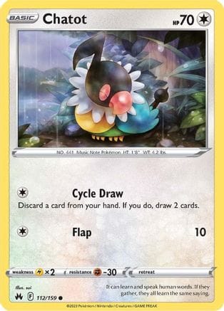 'Pokemon - 'Chatot 112/159  - Reverse Holofoil Crown Zenith - Common