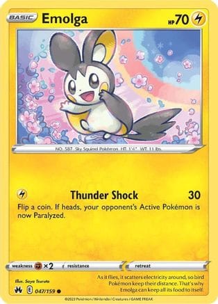 'Pokemon - 'Emolga 047/159  - Reverse Holofoil Crown Zenith - Common