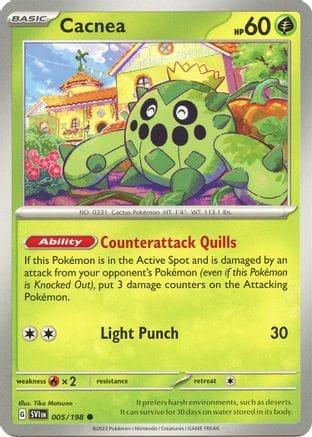 'Pokemon - 'Cacnea 005/198  - Reverse Holofoil SV01 Scarlet & Violet Base Set - Common