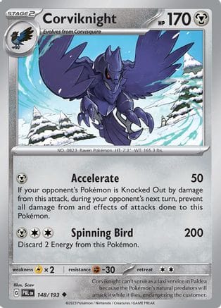 'Pokemon - 'Corviknight 148/193  - Reverse Holofoil SV02 Paldea Evolved - Uncommon