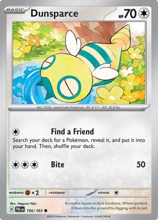 'Pokemon - 'Dunsparce 156/193  - Reverse Holofoil SV02 Paldea Evolved - Common