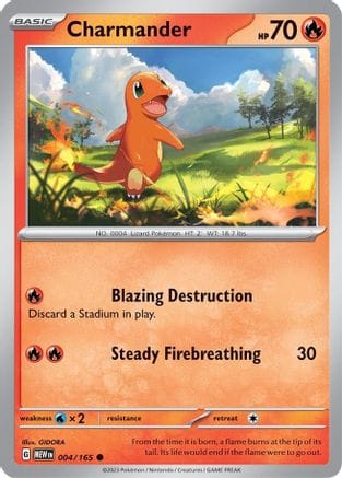 'Pokemon - 'Charmander 004/165  - Reverse Holofoil SV Scarlet & Violet 151 - Common