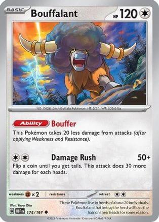 'Pokemon - 'Bouffalant 174/197  - Reverse Holofoil SV03 Obsidian Flames - Uncommon