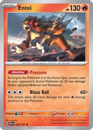 'Pokemon - 'Entei 030/197  - Reverse Holofoil SV03 Obsidian Flames - Rare