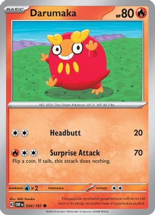 'Pokemon - 'Darumaka 034/197  - Reverse Holofoil SV03 Obsidian Flames - Common