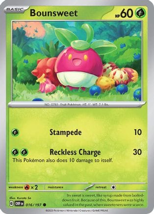 'Pokemon - 'Bounsweet 016/197  - Reverse Holofoil SV03 Obsidian Flames - Common