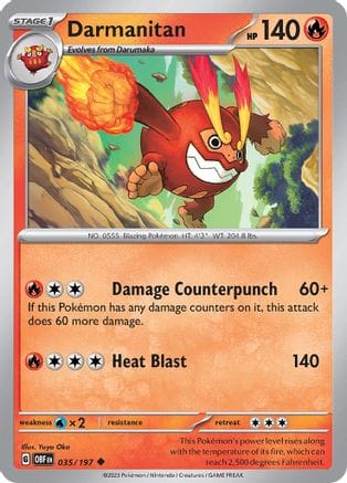 'Pokemon - 'Darmanitan 035/197  - Reverse Holofoil SV03 Obsidian Flames - Uncommon