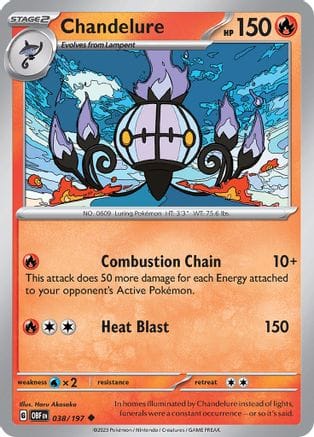 'Pokemon - 'Chandelure 038/197  - Reverse Holofoil SV03 Obsidian Flames - Uncommon