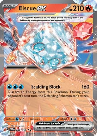 'Pokemon - 'Eiscue ex 042/197  - Holofoil SV03 Obsidian Flames - Double Rare