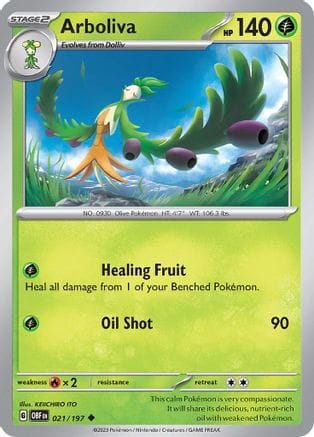 'Pokemon - 'Arboliva 021/197  - Reverse Holofoil SV03 Obsidian Flames - Uncommon