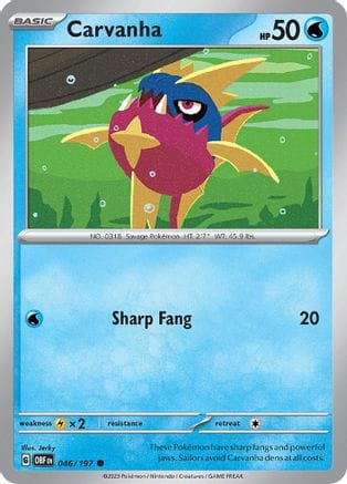 'Pokemon - 'Carvanha 046/197  - Reverse Holofoil SV03 Obsidian Flames - Common