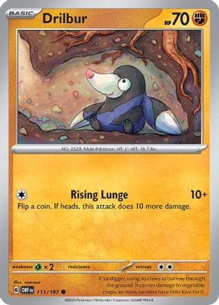 'Pokemon - 'Drilbur 111/197  - Reverse Holofoil SV03 Obsidian Flames - Common