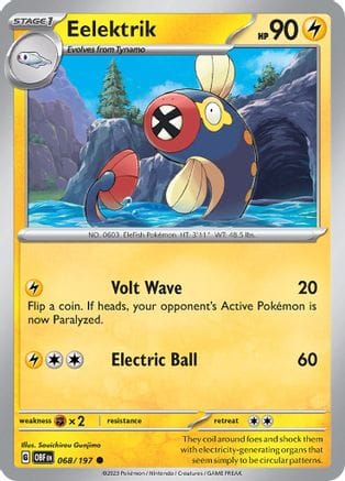 'Pokemon - 'Eelektrik 068/197  - Reverse Holofoil SV03 Obsidian Flames - Common