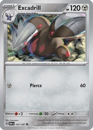 'Pokemon - 'Excadrill 147/197  - Reverse Holofoil SV03 Obsidian Flames - Uncommon