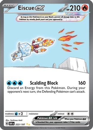 'Pokemon - 'Eiscue ex 222/197  - Holofoil SV03 Obsidian Flames - Special Illustration Rare