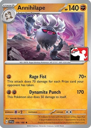 'Pokemon - 'Annihilape 109  Prize Pack Series Cards - Rare