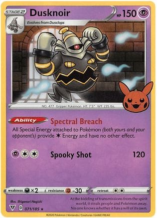 'Pokemon - 'Dusknoir 071/185  - Holofoil Trick or Trade BOOster Bundle 2023 - Holo Rare