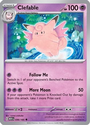'Pokemon - 'Clefable 036/165  - Reverse Holofoil SV Scarlet & Violet 151 - Uncommon