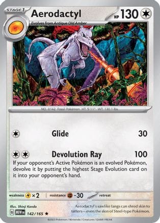 'Pokemon - 'Aerodactyl 142/165  - Reverse Holofoil SV Scarlet & Violet 151 - Rare