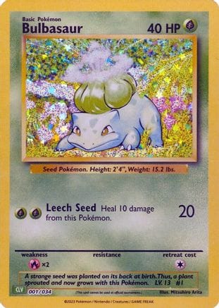 'Pokemon - 'Bulbasaur 001/034  - Holofoil Trading Card Game Classic - Classic Collection