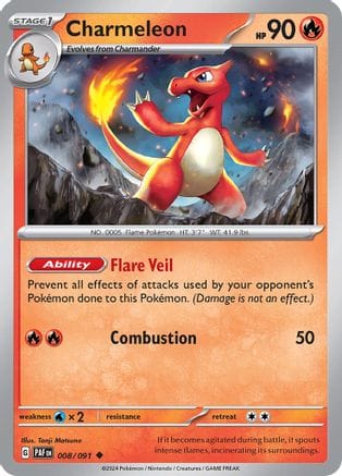 'Pokemon - 'Charmeleon 008/091  - Reverse Holofoil SV Paldean Fates - Uncommon