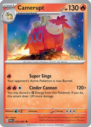 'Pokemon - 'Camerupt 012/091  - Reverse Holofoil SV Paldean Fates - Uncommon