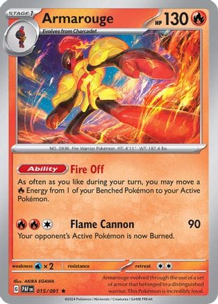 'Pokemon - 'Armarouge 015/091  - Reverse Holofoil SV Paldean Fates - Rare