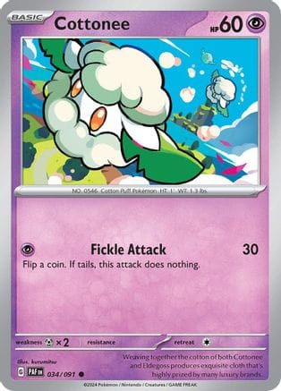 'Pokemon - 'Cottonee 034/091  - Reverse Holofoil SV Paldean Fates - Common