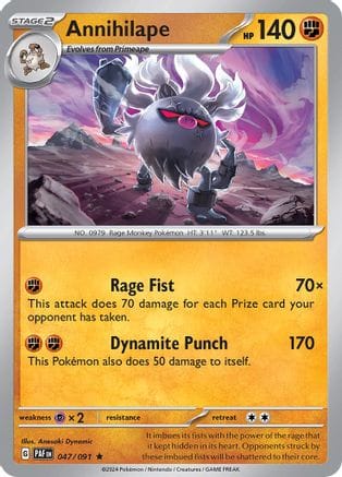 'Pokemon - 'Annihilape 047/091  - Reverse Holofoil SV Paldean Fates - Rare