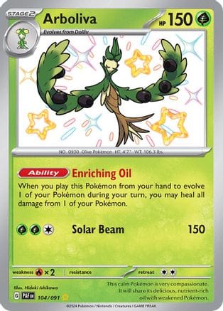 'Pokemon - 'Arboliva 104/091  - Holofoil SV Paldean Fates - Shiny Rare