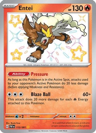 'Pokemon - 'Entei 112/091  - Holofoil SV Paldean Fates - Shiny Rare