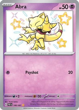 'Pokemon - 'Abra 148/091  - Holofoil SV Paldean Fates - Shiny Rare