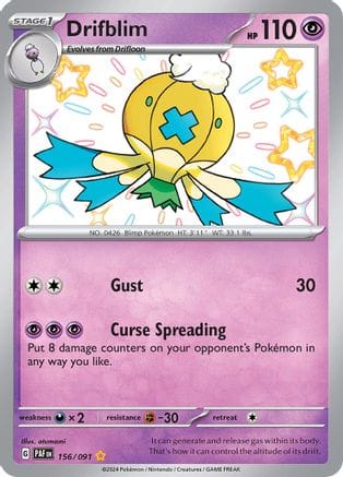 'Pokemon - 'Drifblim 156/091  - Holofoil SV Paldean Fates - Shiny Rare
