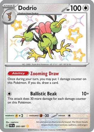 'Pokemon - 'Dodrio 200/091  - Holofoil SV Paldean Fates - Shiny Rare