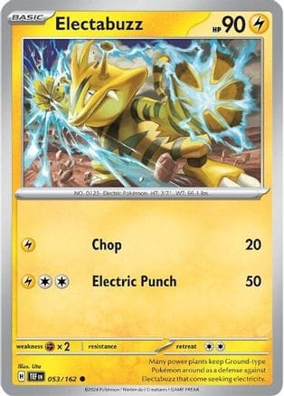 'Pokemon - 'Electabuzz 053/162  - Reverse Holofoil SV05 Temporal Forces - Common
