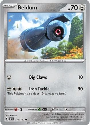 'Pokemon - 'Beldum 113/162  - Reverse Holofoil SV05 Temporal Forces - Common