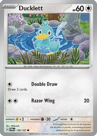 'Pokemon - 'Ducklett 139/167  - Reverse Holofoil SV06 Twilight Masquerade - Common