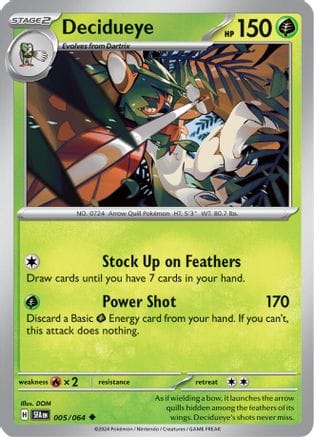 'Pokemon - 'Decidueye 005/064  - Reverse Holofoil SV Shrouded Fable - Uncommon