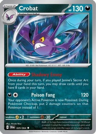 'Pokemon - 'Crobat 029/064  - Reverse Holofoil SV Shrouded Fable - Uncommon